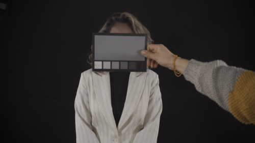 Farbkarte vor Gesicht-Vorberitung-professionelles-bewerbungsvideo-drehen-lassen